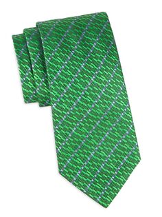 Шелковый жаккардовый галстук в полоску Charvet, зеленый
