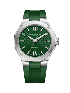 Часы Riviera 10618 из нержавеющей стали с каучуковым ремешком Baume &amp; Mercier, зеленый