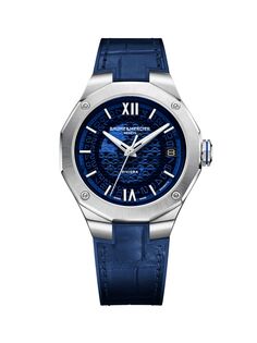 Часы унисекс Riviera из нержавеющей стали и браслет из кожи аллигатора Baume &amp; Mercier, синий