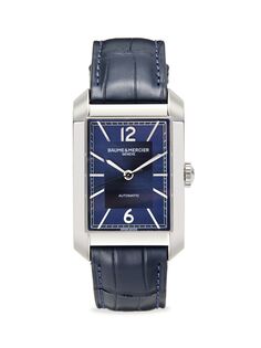Часы Hampton 10732 из нержавеющей стали и кожаного ремешка/43 мм x 27,5 мм Baume &amp; Mercier, синий