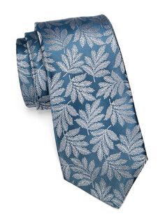 Шелковый галстук с вышивкой в виде листьев Kiton, синий