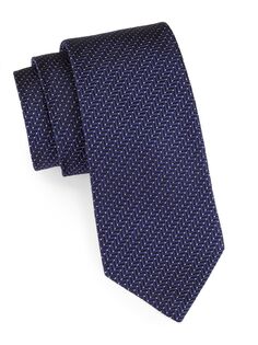Жаккардовый шелковый галстук с узором шеврон Emporio Armani, синий