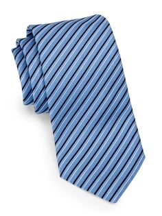 Шелковый жаккардовый галстук в полоску Emporio Armani, синий