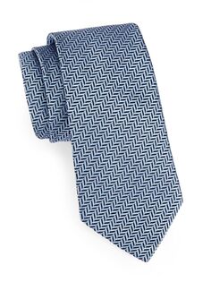 Жаккардовый шелковый галстук с узором шеврон Emporio Armani, нави