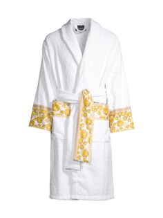 Хлопковый банный халат с логотипом Versace, белый