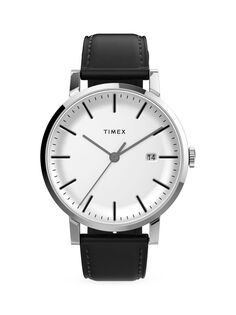 Часы Midtown из нержавеющей стали и кожаного ремешка Timex, черный