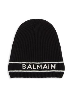 Шапка-бини из шерсти и кашемира с логотипом Balmain, черный