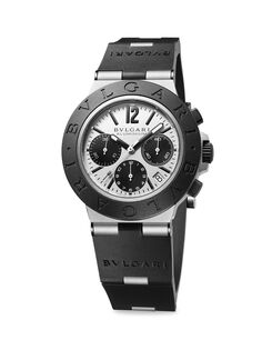 Часы-хронограф с алюминиевым, титановым и каучуковым ремешком BVLGARI, черный
