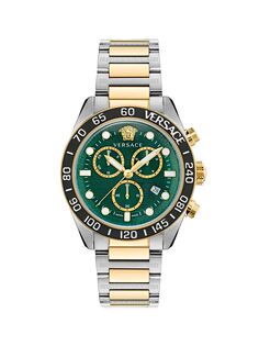 Двухцветные часы Greca Dome Chrono из нержавеющей стали Versace, зеленый