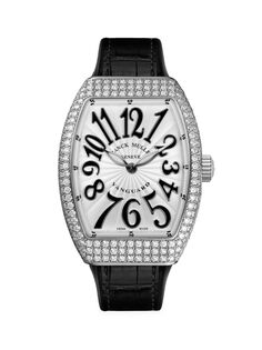 Часы Vanguard из нержавеющей стали с бриллиантами, кожей аллигатора и каучуковым ремешком Franck Muller, черный