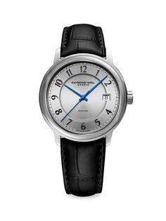 Часы Maestro с кожаным ремешком из нержавеющей стали Raymond Weil, черный