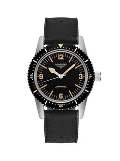 Часы Skin Diver из нержавеющей стали с каучуковым ремешком и PVD-покрытием Longines, черный