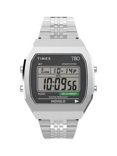 Цифровые часы T80 из нержавеющей стали Timex, серебряный