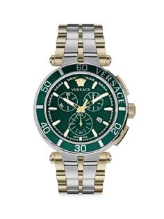 Двухцветные часы Greca Chrono из нержавеющей стали Versace