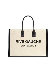 Большая сумка-тоут Rive Gauche из парусины и гладкой кожи Saint Laurent, неро