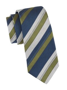 Шелковый галстук в полоску Kiton, зеленый