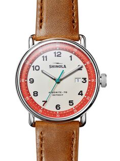 Часы Canfield 43MM Model C с кожаным ремешком Shinola, серый