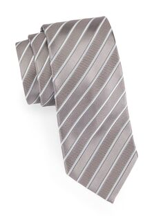 Шелковый жаккардовый галстук в диагональную полоску Charvet, серый
