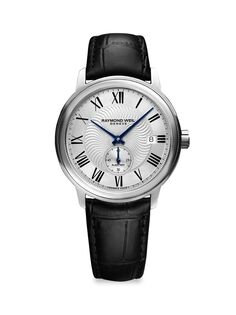Часы Maestro Silvertone с кожаным ремешком Raymond Weil, серебряный