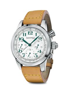 Часы с хронографом Tazio Nuvolari Vanderbilt Cup из нержавеющей стали с кожаным ремешком Eberhard, серебряный