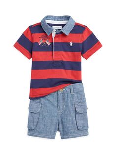 Поло в стиле регби и шорты карго из шамбре для мальчика Polo Ralph Lauren, красный