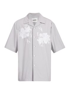 Рубашка из поплина с цветочным принтом Jil Sander, серый