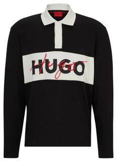 Рубашка поло из хлопкового трикотажа с двойным логотипом Hugo, черный/серо-белый/красный