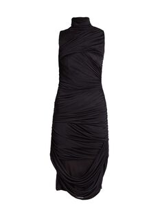 Шелковое платье-миди с драпировкой Loewe, черный