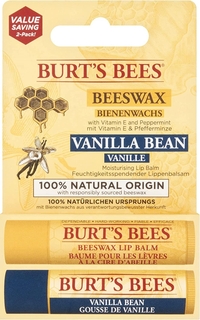 Набор бальзамов для губ Burt&apos;s Bees из 2 предметов: пчелиный воск (со вкусом мяты) + со вкусом ванили Burts Bees