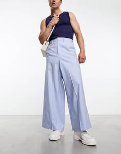 Брюки Asos Design Extreme Wide Linen Mix Suit, голубой