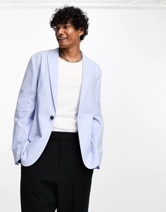 Пиджак Asos Design Skinny Linen Mix Suit, голубой