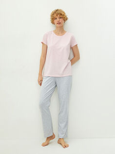 Женский пижамный комплект с круглым вырезом и короткими рукавами LCW Dream