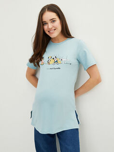 Хлопковая футболка для беременных с короткими рукавами и принтом Микки Мауса с круглым вырезом LC Waikiki Maternity