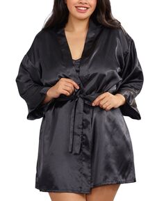 Комплект нижнего белья из 2 предметов из атласного халата и сорочки больших размеров Dreamgirl, черный