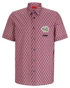 Рубашка свободного кроя из хлопкового поплина с принтом Hugo, розовый/мультиколор