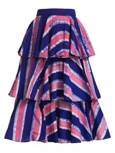Полосатая многоуровневая юбка-миди с оборками Studio 189, розовый