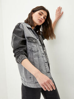 Женская джинсовая куртка Rodeo с цветными блоками и воротником рубашки с длинным рукавом LCW Jeans