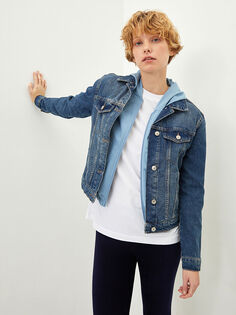Женский джинсовый жакет родео с длинным рукавом и прямым карманом с воротником-рубашкой LCW Jeans