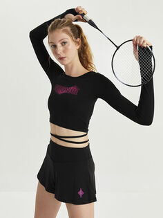 Укороченная Женская спортивная футболка с круглым вырезом и шнуровкой с длинным рукавом Xside