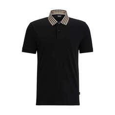 Футболка-поло Hugo Boss Cotton Jersey With Houndstooth Collar, черный
