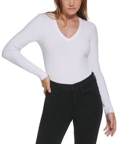 Миниатюрное боди с длинными рукавами и глубоким v-образным вырезом Calvin Klein Jeans, белый