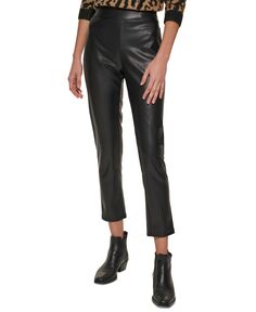 Женские брюки из искусственной кожи с высокой посадкой и боковой молнией DKNY, черный
