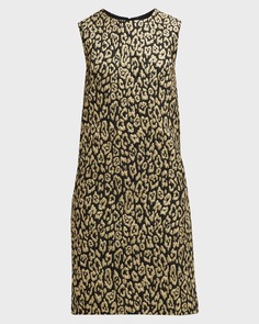 Платье прямого кроя без рукавов из жаккарда с эффектом металлик и леопардовым принтом Carolina Herrera