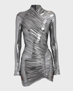 Мини-платье с эффектом металлик и рюшами Ferragamo