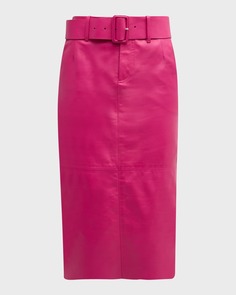 Кожаная юбка-карандаш миди с поясом Emporio Armani