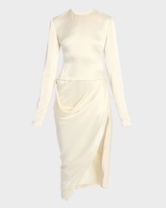 Асимметричное атласное платье-миди с разрезом и драпировкой JW Anderson