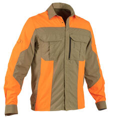 Рубашка охотничья с длинным рукавом дышащая Solognac 520, хаки/оранжевый (Размер L)