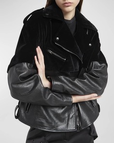Комбинированная кожаная байкерская куртка с эффектом металлик TOM FORD