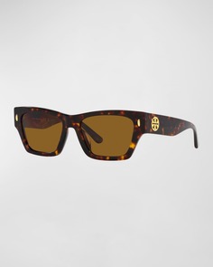 Прямоугольные солнцезащитные очки из ацетата ацетата T-Monogram черепахового цвета Tory Burch