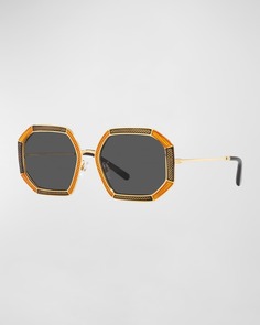 Двухцветные круглые солнцезащитные очки из металлического сплава Tory Burch
